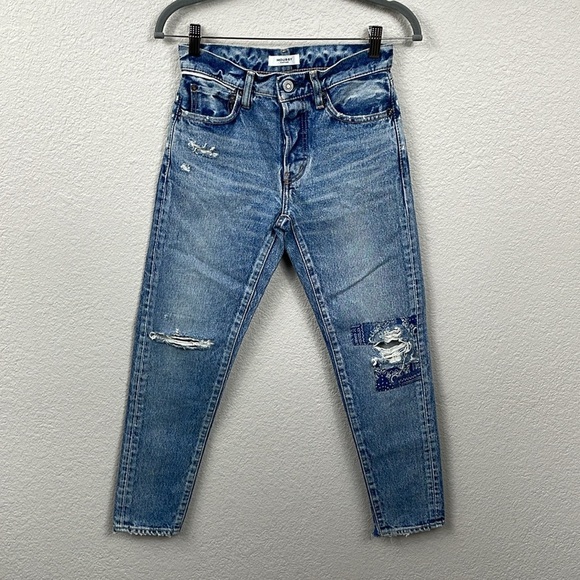 New Moussy Vintage Monroe Tapered Jean Japanese Denim Patchwork Sz 24 - Picture 3 of 14